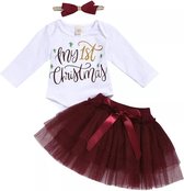 Baby kerst set met tutu, romper en haarband bordeaux met wit en goud maat 9-12 maanden - kerst - kerstkleding - babykleding - first christmas - eerste kerst