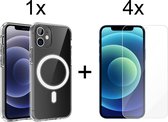 iPhone 12 Mini hoesje magnetisch siliconen transparant case - hoesje iPhone 12 Mini - 4x iPhone 12 Mini Screenprotector