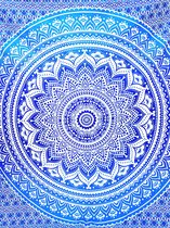 XL groot strandlaken - 100%  katoen - Mandala -  blauw - Dun textiel - strandkleed - Lindian style