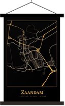 Posterhanger incl. Poster 40x60 cm - Schoolplaat - Kaart - Zaandam - Goud - Zwart - Textielposter - Zwarte latten