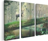 Artaza Canvas Schilderij Drieluik Hert In Het Bos Op Een Boom - 120x80 - Foto Op Canvas - Canvas Print