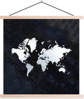 Posterhanger incl. Poster - Schoolplaat - Wereldkaart - Sterrenhemel - Wit - 60x60 cm - Blanke latten