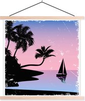 Affiche scolaire - Voilier - Palmier - Mer - Nuit - 60x60 cm - Lattes vierges