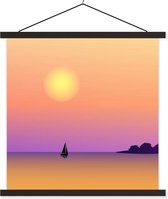Porte-affiche avec affiche - Affiche scolaire - Voilier - Mer - Nuit - Pastel - 60x60 cm - Lattes noires