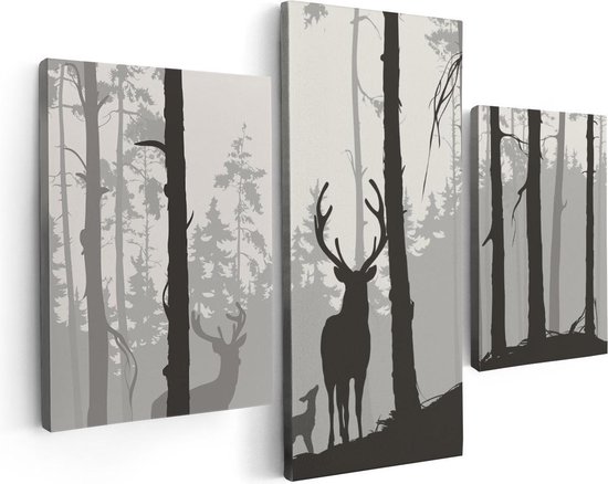 Artaza - Canvas Schilderij - Herten In Het Bos - Silhouet  - Foto Op Canvas - Canvas Print