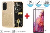 2-In-1 Screenprotector Glitter Hoesje Bescherming Set Geschikt Voor Samsung Galaxy S20 FE / FE 5G (Fan Edition) - Full Cover 3D Edge Tempered Glass Screen Protector Met Back Besche