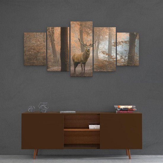 Pentaptyque Artaza - Peinture sur toile - Cerf dans la forêt - Automne - 100x50 - Photo sur toile - Impression sur toile