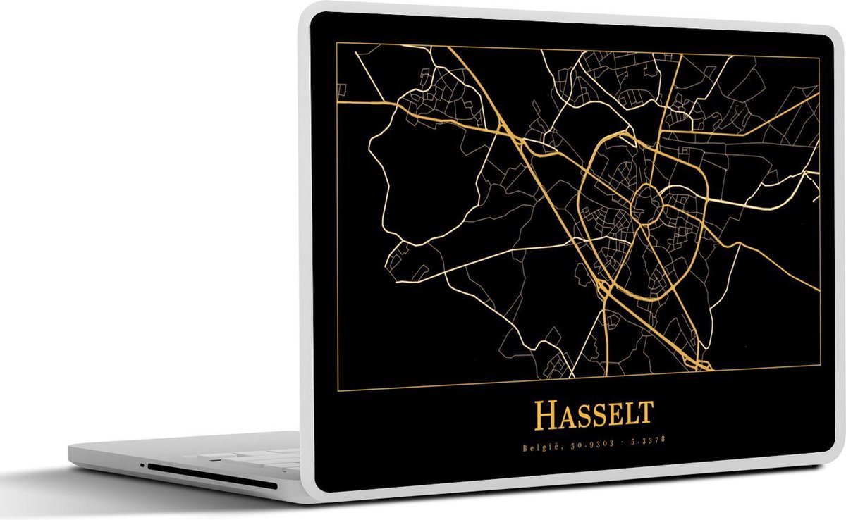 Laptop sticker - 17.3 inch - Kaart - Hasselt - Zwart - Goud - 40x30cm - Laptopstickers - Laptop skin - Cover