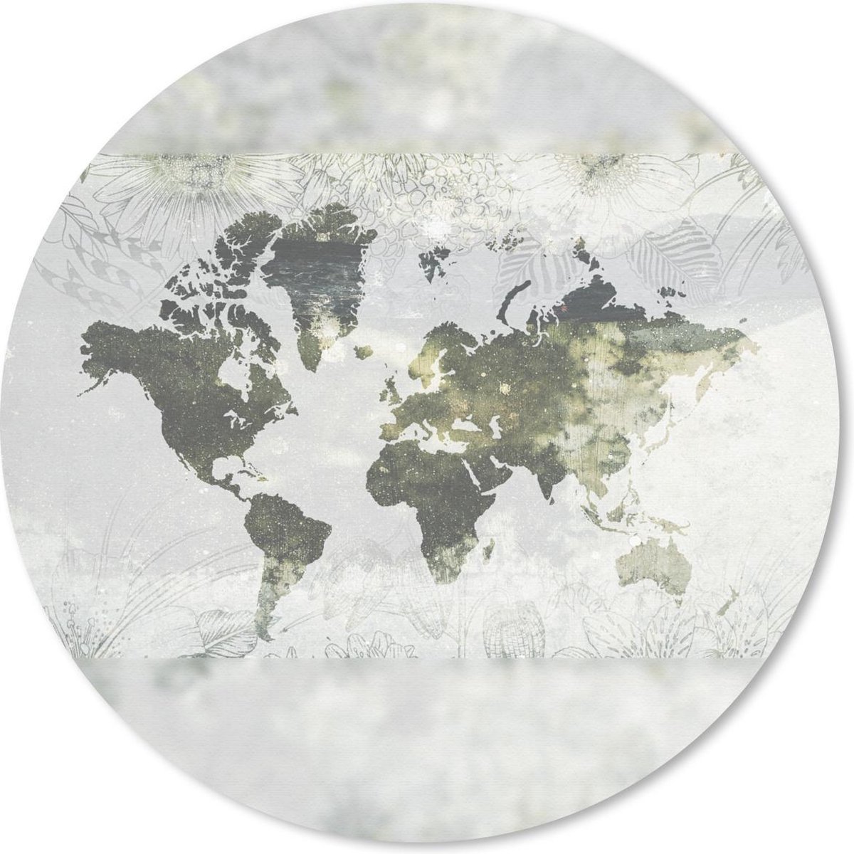 Muismat rond 20x20 cm - Mousepad Wereldkaart - Bloem - Grijs - Ronde muismatten