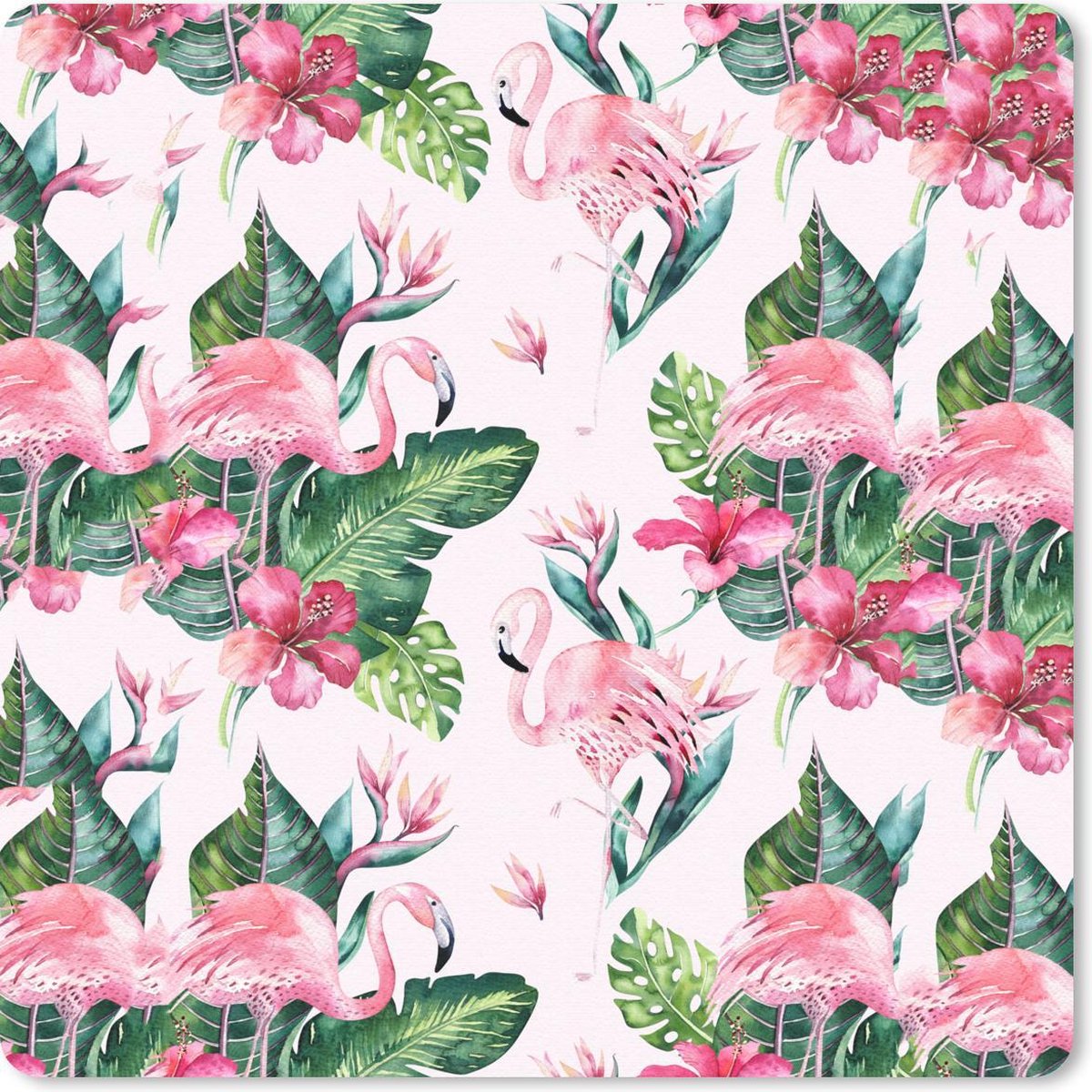 Muismat 30x30 cm - Mousepad Flamingo - Bloemen - Bladeren - Patronen - Muismatten