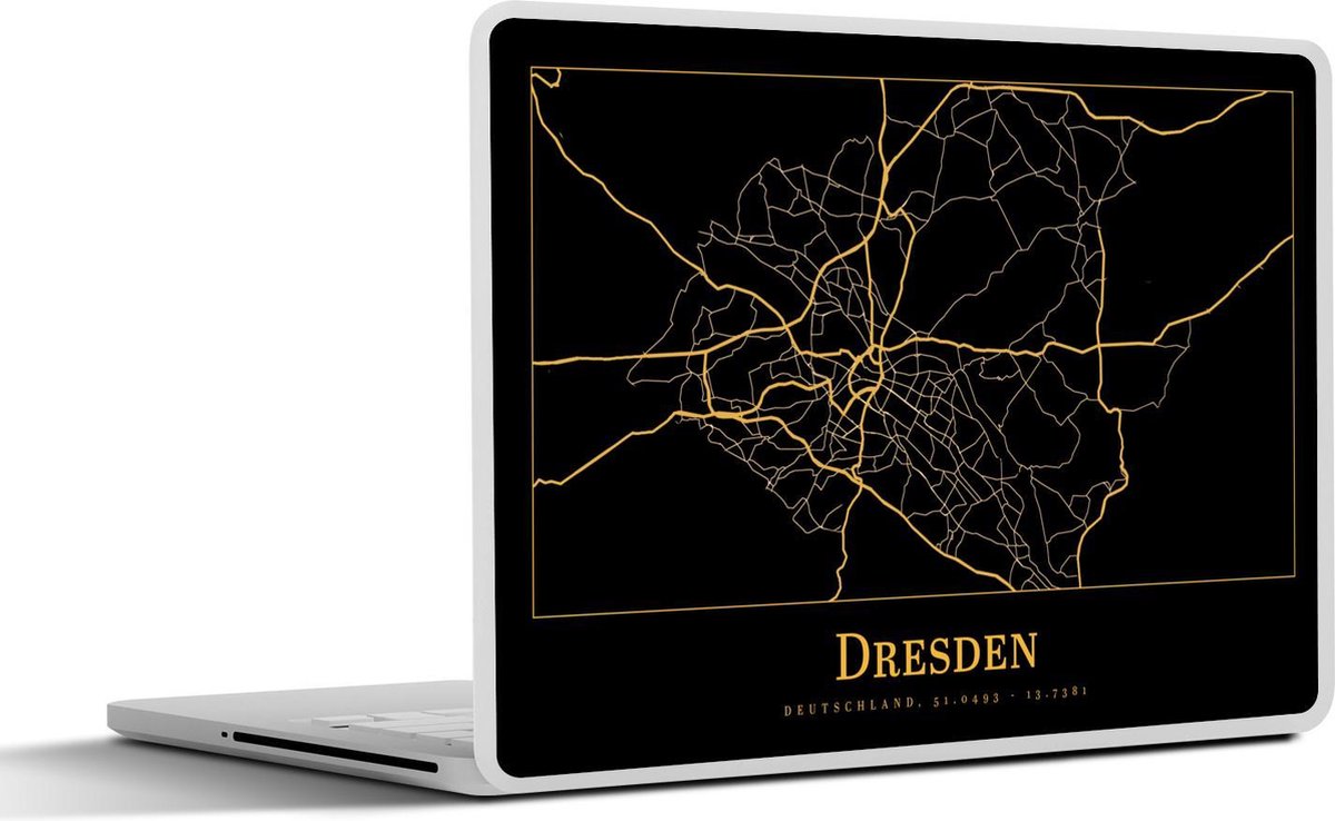Afbeelding van product SleevesAndCases  Laptop sticker - 13.3 inch - Stadskaart - Dresden - Duitsland - Goud - Zwart - Plattegrond