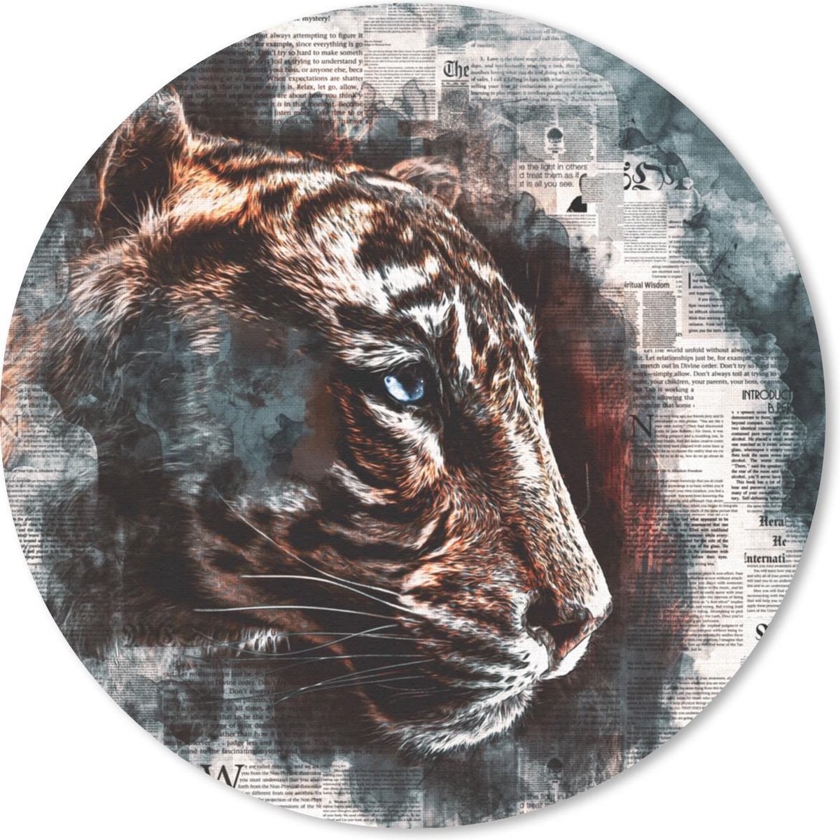 Muismat rond 20x20 cm - Mousepad Tijger - Krant - Kunst - Ronde muismatten