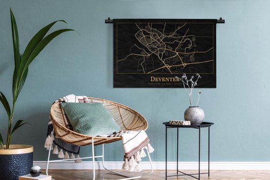 Tapisserie - Tissu mural - Carte - Deventer - Or - Zwart - 90x60 cm - Tapisserie