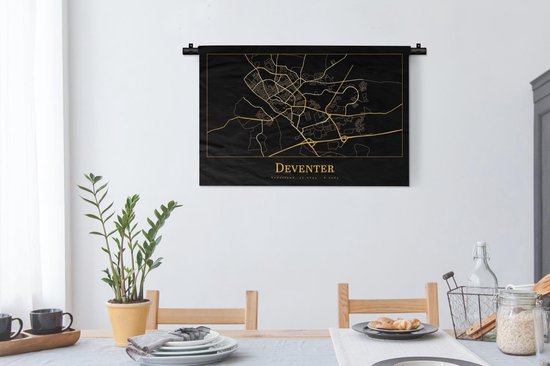 Tapisserie - Tissu mural - Carte - Deventer - Or - Zwart - 90x60 cm - Tapisserie