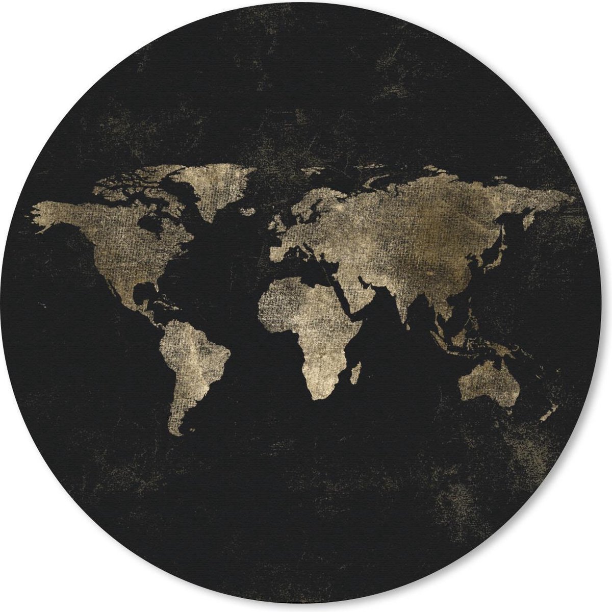 Muismat rond 20x20 cm - Mousepad Wereldkaart - Zwart - Goud - Ronde muismatten