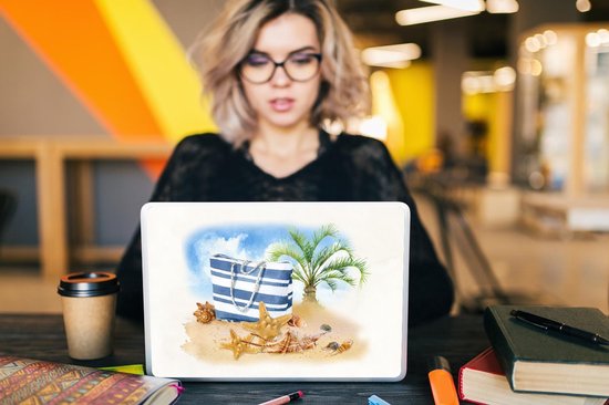 Laptop sticker - 12.3 inch - Palmboom - Tas - Schelpen - 30x22cm - Laptopstickers - Laptop skin - Cover
