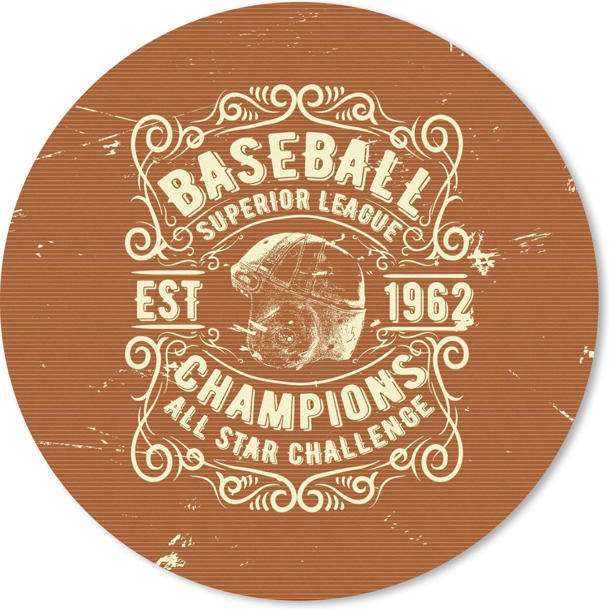 Muismat rond 20x20 cm - Mousepad Vintage - Honkbal - Bruin - Ronde muismatten