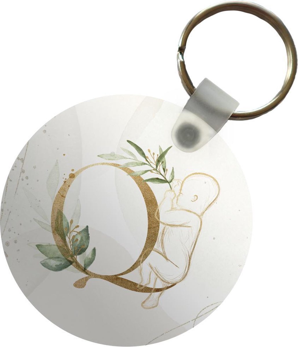 Sleutelhanger - Letters - Q - Baby - Waterverf - Plastic - Rond - Uitdeelcadeautjes