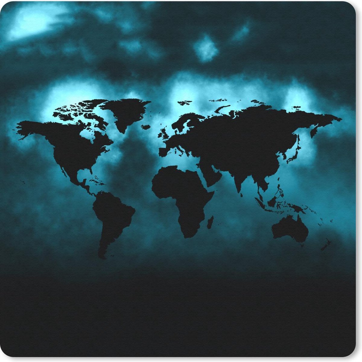 Muismat 30x30 cm - Mousepad Wereldkaart - Zwart - Blauw - Muismatten