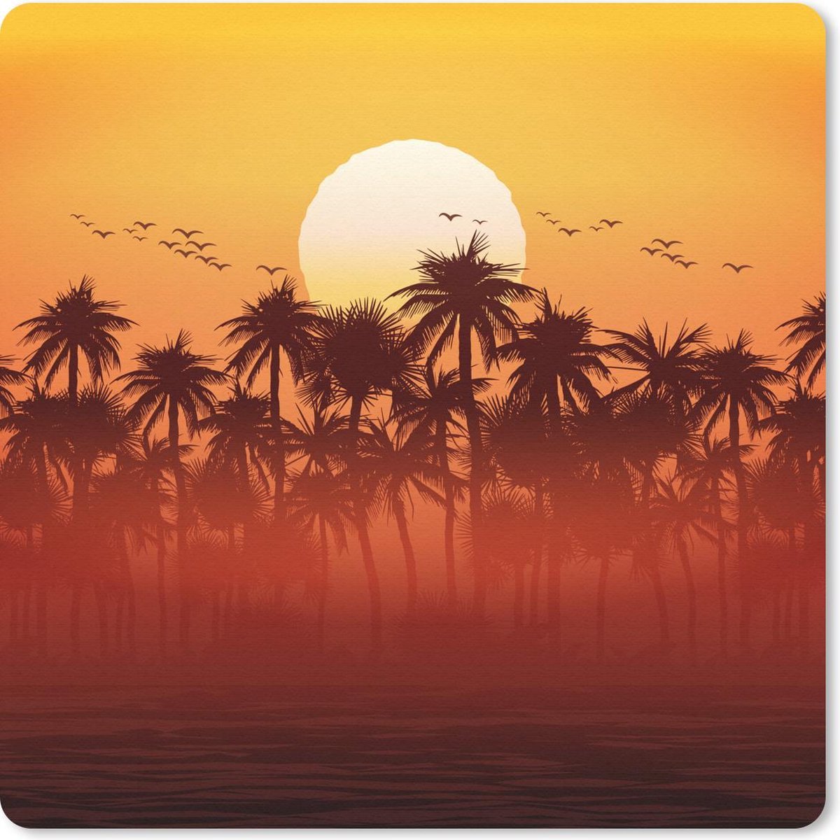 Muismat 30x30 cm - Mousepad zon - Palmboom - Vogel - Muismatten