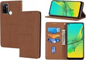 Voor OPPO A53 Geweven Textuur Stiksels Magnetische Horizontale Flip PU Lederen Case met Houder & Kaartsleuven & Portemonnee & Lanyard (Bruin)