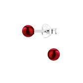 Joy|S - Zilveren 4 mm parel oorbellen - rood