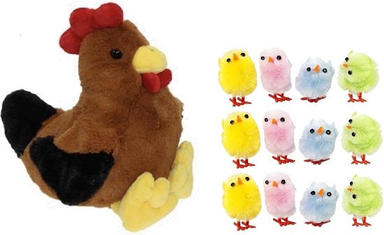 commentator soep Deter Pluche bruine kippen/hanen knuffel van 25 cm met 12x stuks mini kuikentjes 3  cm -... | bol.com