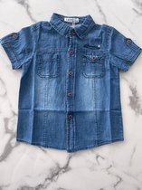 Jongens overhemd met korte mouwen "Jeans stof" verkrijgbaar in de maten 104/4 t/m 164/14