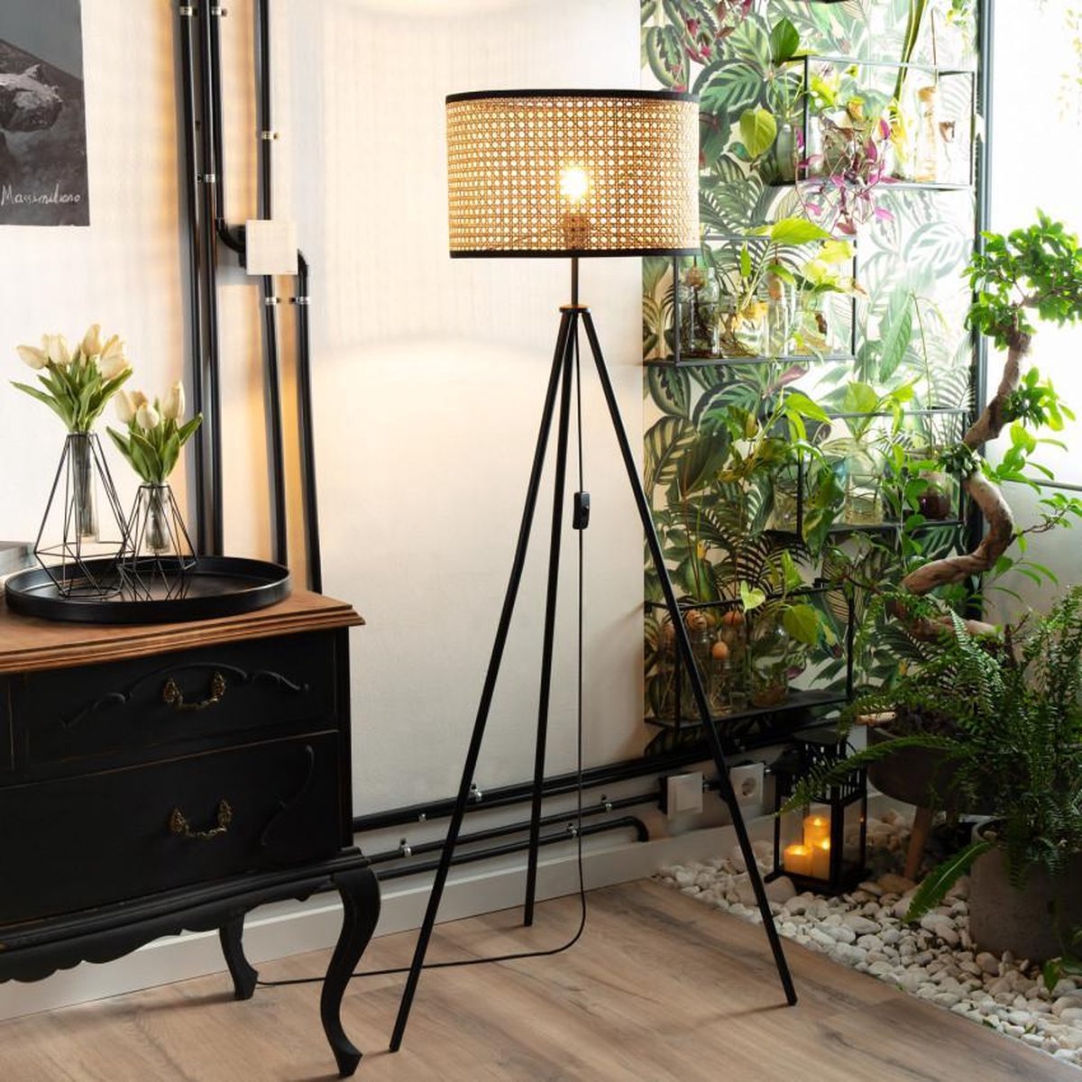 Staande lamp Rotan - vloerlamp hout bamboe woonkamer | bol.com