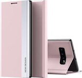 Voor Samsung Galaxy S10 Side gegalvaniseerde magnetische ultradunne horizontale flip lederen hoes met houder (roze)