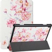 Voor Lenovo Tab M10 Zijde Textuur Gekleurd Tekenpatroon Horizontale Flip Magnetische PU Lederen Case met Drie-opvouwbare Houder (Camellia)