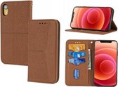 Geweven textuur stiksels magnetische horizontale flip PU lederen tas met houder & kaartsleuven & portemonnee & lanyard voor iPhone XS Max (bruin)