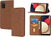 Voor Samsung Galaxy A02s 164mm Geweven Textuur Stiksels Magnetische Horizontale Flip PU Lederen Case met Houder & Kaartsleuven & Portemonnee & Lanyard (Bruin)