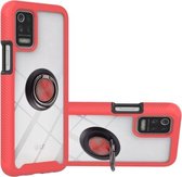 Voor LG K42 / K52 / Q52 / K62 / Q62 Sterrenhemel Effen Kleur Serie Schokbestendige PC + TPU Beschermhoes met Ring Houder & Magnetische Functie (Rood)