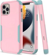 Commuter schokbestendig TPU + pc-beschermhoes voor iPhone 13 Pro (roze + grijsgroen)