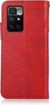 Voor Geschikt voor Xiaomi Redmi 10 KHAZNEH Dual-Splicing Koeienhuid Textuur Horizontale Flip Lederen Case met Houder & Kaartsleuven & Portemonnee & Fotolijst & Lanyard (Rood)