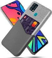 Voor Samsung Galaxy F41 Doek Textuur PC + PU lederen achterkant Schokbestendig hoesje met kaartsleuf (grijs)