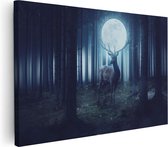 Artaza Canvas Schilderij Hert In Het Bos Tijdens Volle Maan - 120x80 - Groot - Foto Op Canvas - Wanddecoratie Woonkamer