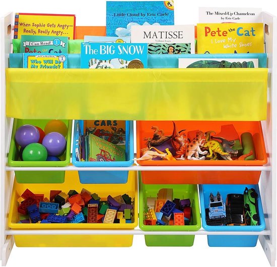 Segenn's Kinderplank voor Speelgoed en Boeken - Kinderkamer Plank - Boekenplank - Opbergplank met Kantelbeveiliging - 6 Dozen van Kunststof - Onderhoudsvriendelijk - Opbergruimte voor Speelgoed