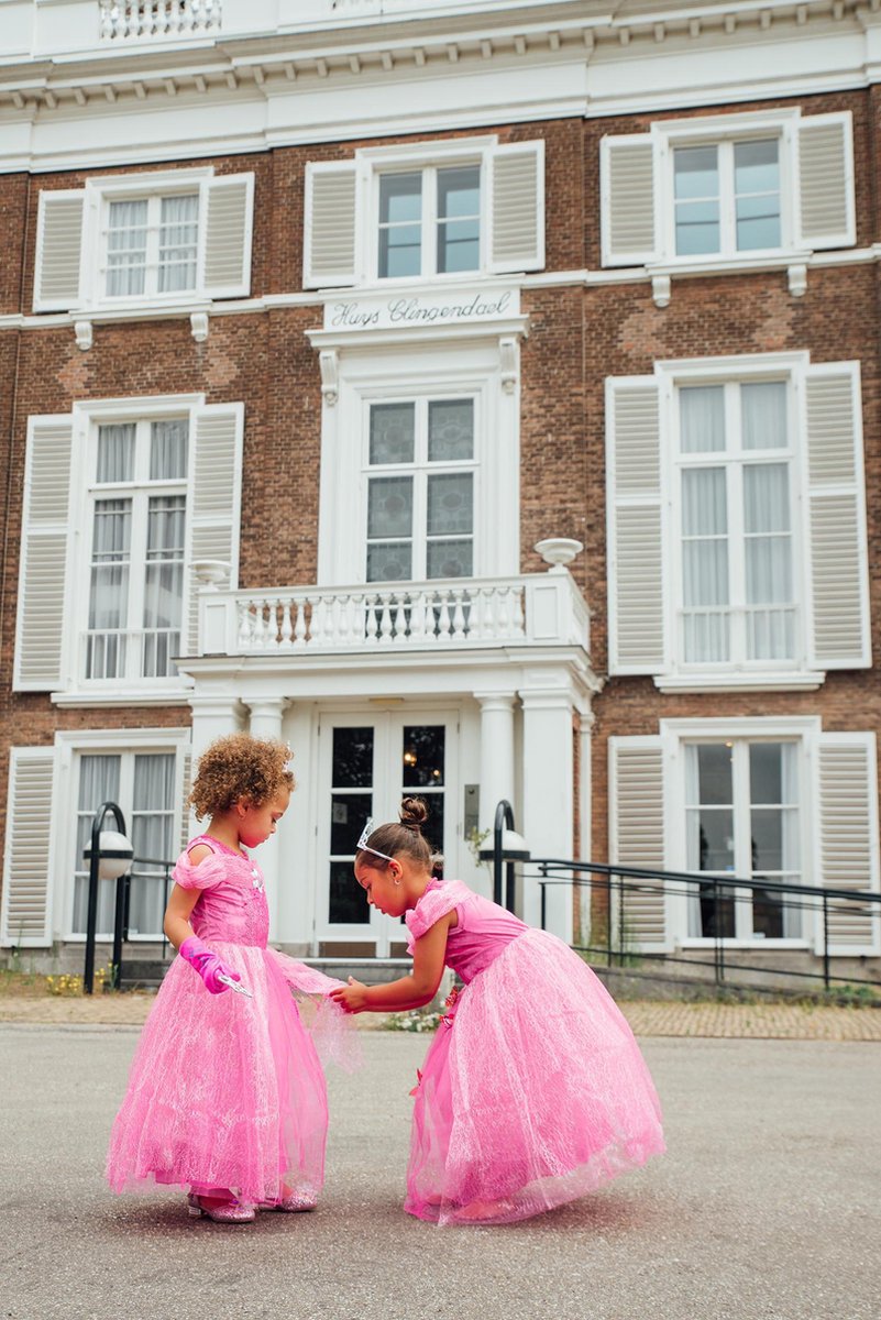 Het Betere Merk - Prinsessenjurk meisje - Roze vlinders - Verkleedkleren meisje - Toverstaf - Kroon - Tiara - Roze jurk - Fuchsia - Carnavalskleding kinderen — afbeelding 2
