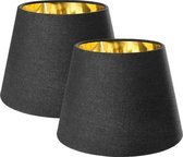 Navaris 2x lampenkap voor tafellamp - E27 fitting - 16,2 cm hoog - 22/15,3 cm breed - Set van 2 ronde lampenkappen - Zwart/Goud