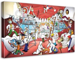 Tandarts Cartoon op canvas - Roland Hols - Tandwerkzaamheden - 40 x 60 cm - Houten frame 4 cm dik - Orthodontist - Mondhygiënist