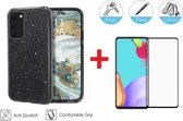 2-In-1 Screenprotector Glitter Hoesje Bescherming Set Geschikt Voor Samsung Galaxy A52 4G / 5G - Full Cover 3D Edge Tempered Glass Screen Protector Met Siliconen Back Bumper Besche