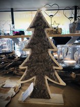 Houten kerstboom met stof - fluffy  - bont bruin - 40 cm HOOG