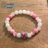 GoedeDoelen.Shop | Natuursteen armband Pink Strass Heart | Pink Ribbon Sieraad | Hope | Handgemaakt | Uniek | Wellness-House