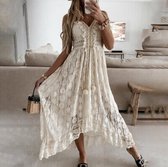 MKL - Dames jurk - Mode Vrouwenkleding - Zomerjurk- Strand - Casual lang - spaghettibandjes - lang prachtig - Borduurwerk - Viscose - Terras Wit Zomer Jurk maat M