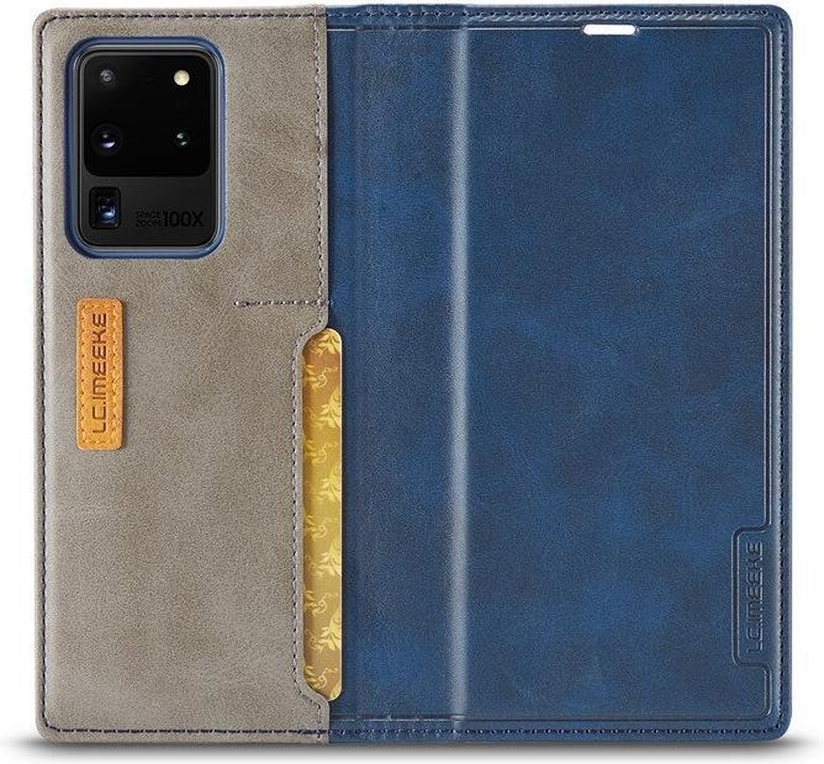DrPhone Imeeke 2- Pashouder - PU leer - Magnetische Flip - Galaxy S21 Ultra - blauw