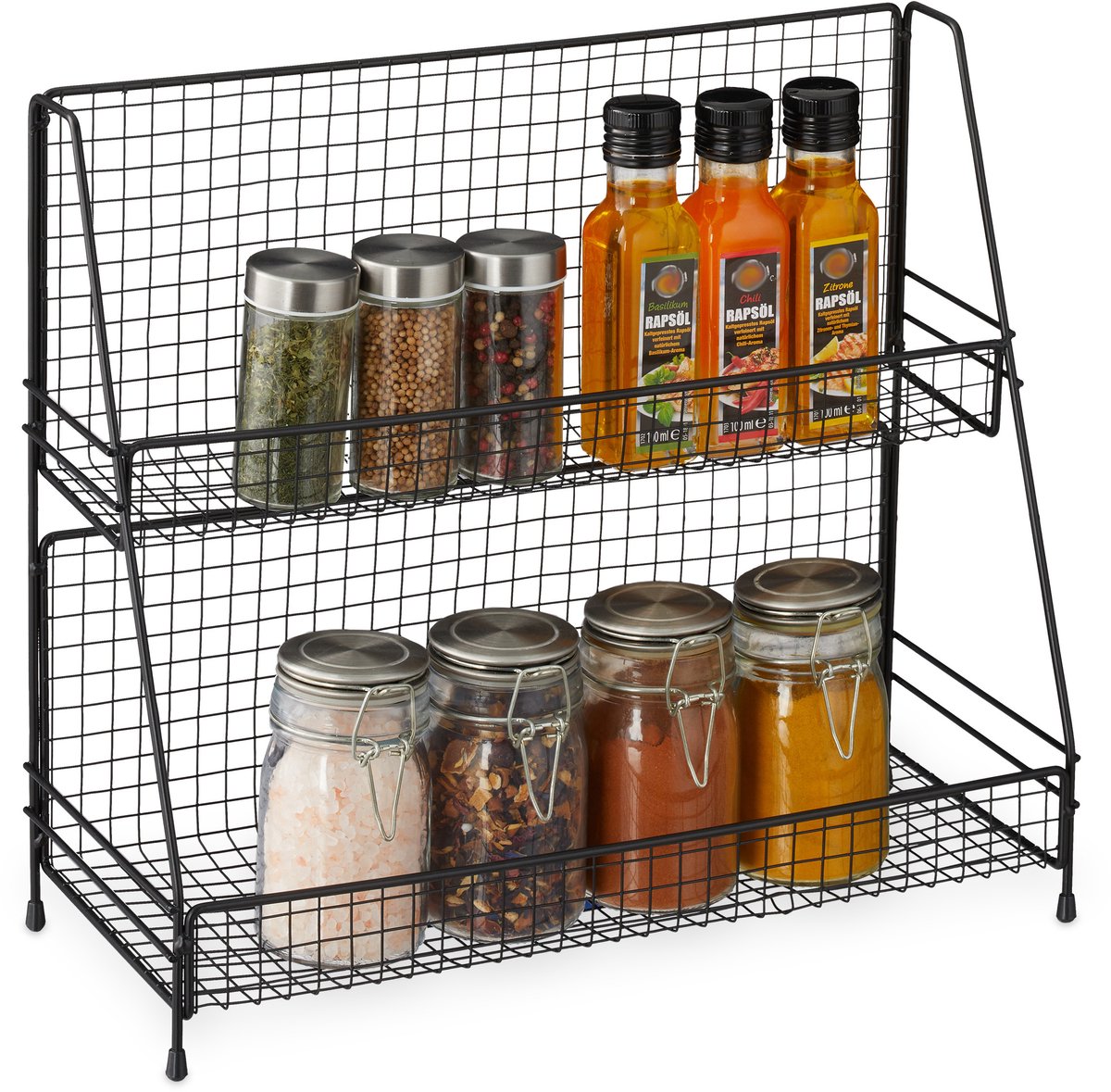 kruiden organizer - staand - 2 laags - metaal - zonder boren - 35 x 40 x 16 cm - zwart