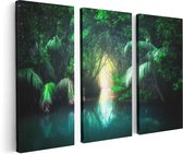 Artaza Canvas Schilderij Drieluik Tropische Jungle Met Een Turquoise Meer - 120x80 - Foto Op Canvas - Canvas Print