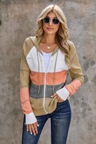 Gebreide Hoodie Vest Dames - Colorblock Beige - Maat L